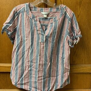 Christopher & Banks Women’s Linen Blend Button Up Short Sleeve Colorful Size L